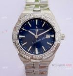 Wome's Vacheron Constantin Overseas 35mm Blue Steel Watch with Diamonds